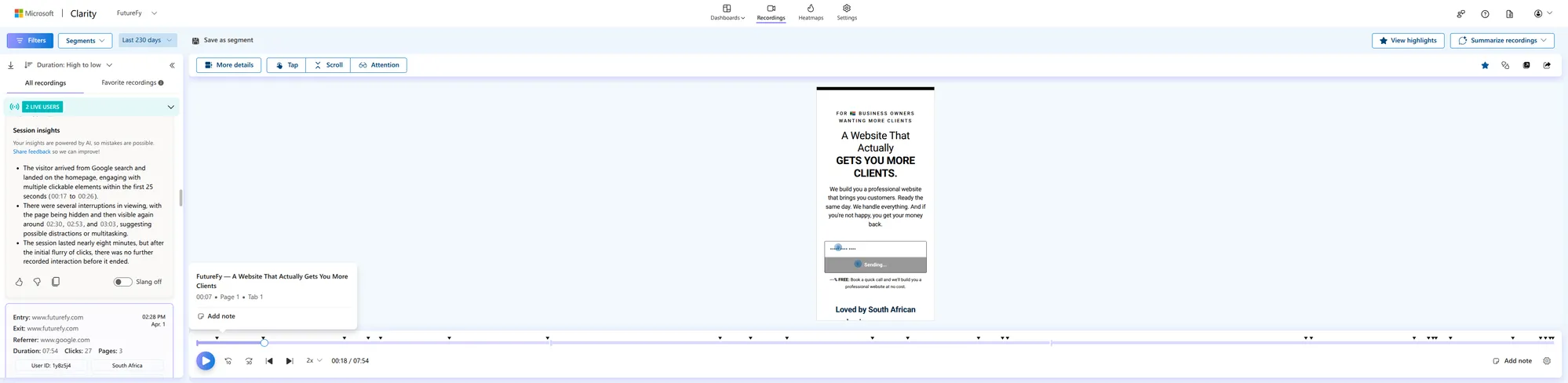 Microsoft Clarity session recording